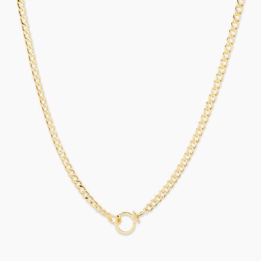 Premium 18k gold plating adorns this uniquely designed flat link chain, featuring a signature Gorjana Charm loop.