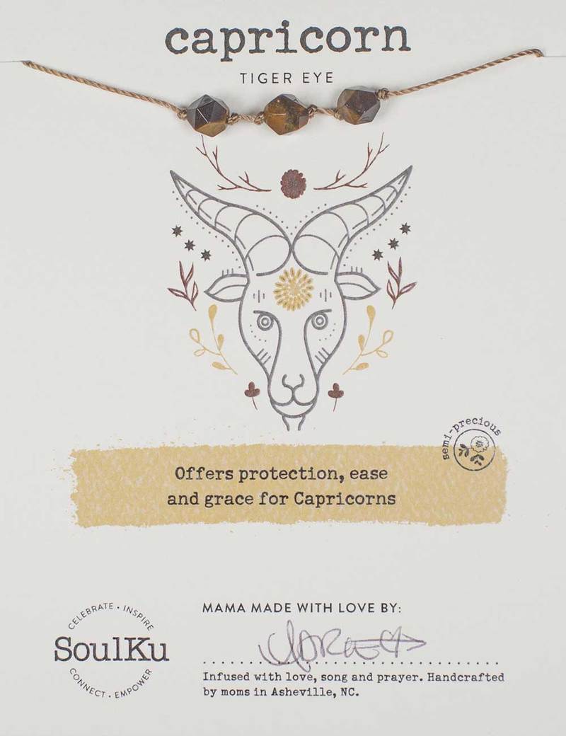 Capricorn Tiger Eye Soulku Zodiac birthstone Necklace adjustable nylon cord necklace birthstone hand made in USA for girls women 