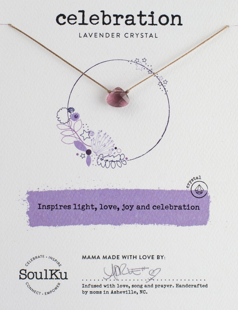 Lavender Soulku Soul Shine Teardrop Necklace adjustable nylon cord necklace semi-precious stone birthstone hand made in USA for girls women 