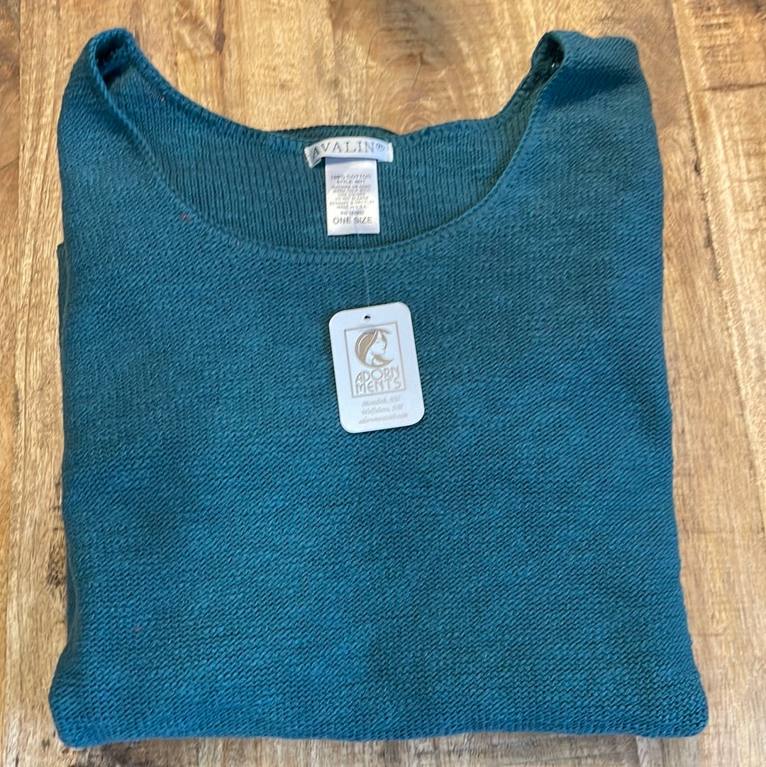 Avalin Peacock cotton crew neck high low long sleeve sweater