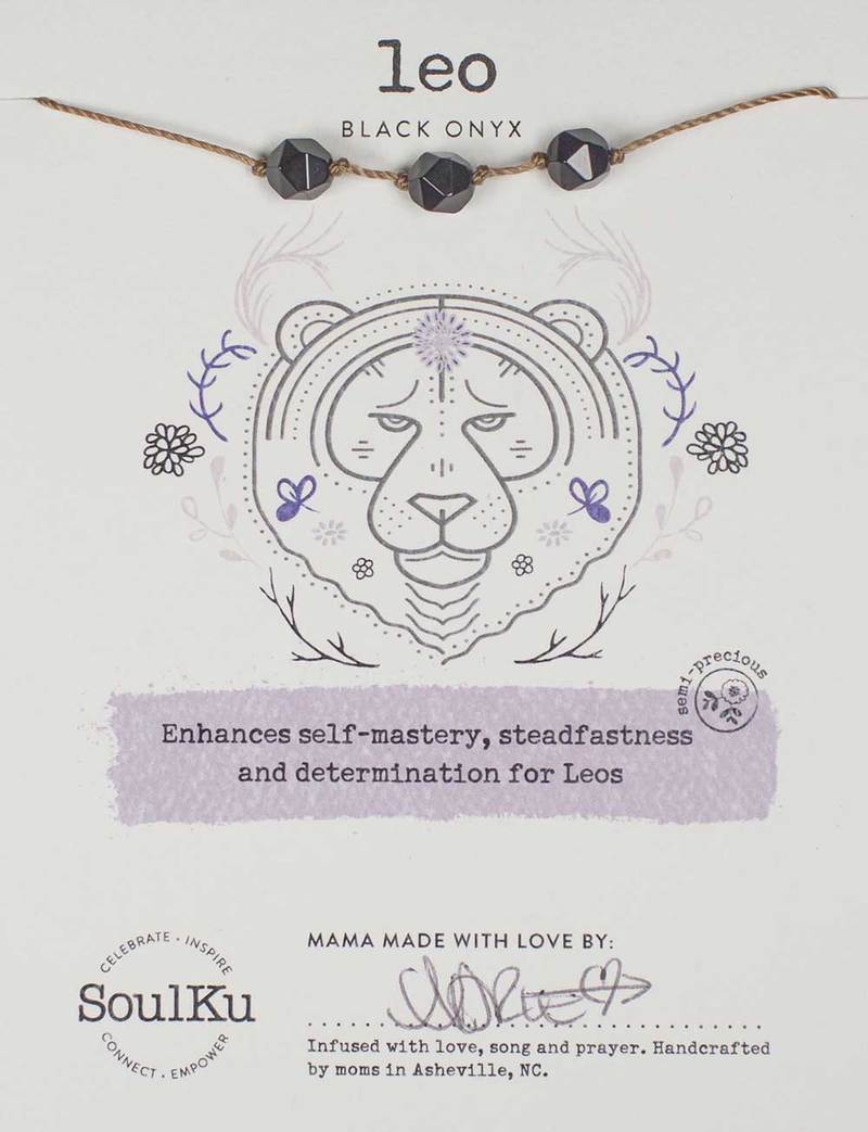Leo Black Onyx Soulku Zodiac birthstone Necklace adjustable nylon cord necklace birthstone hand made in USA for girls women 