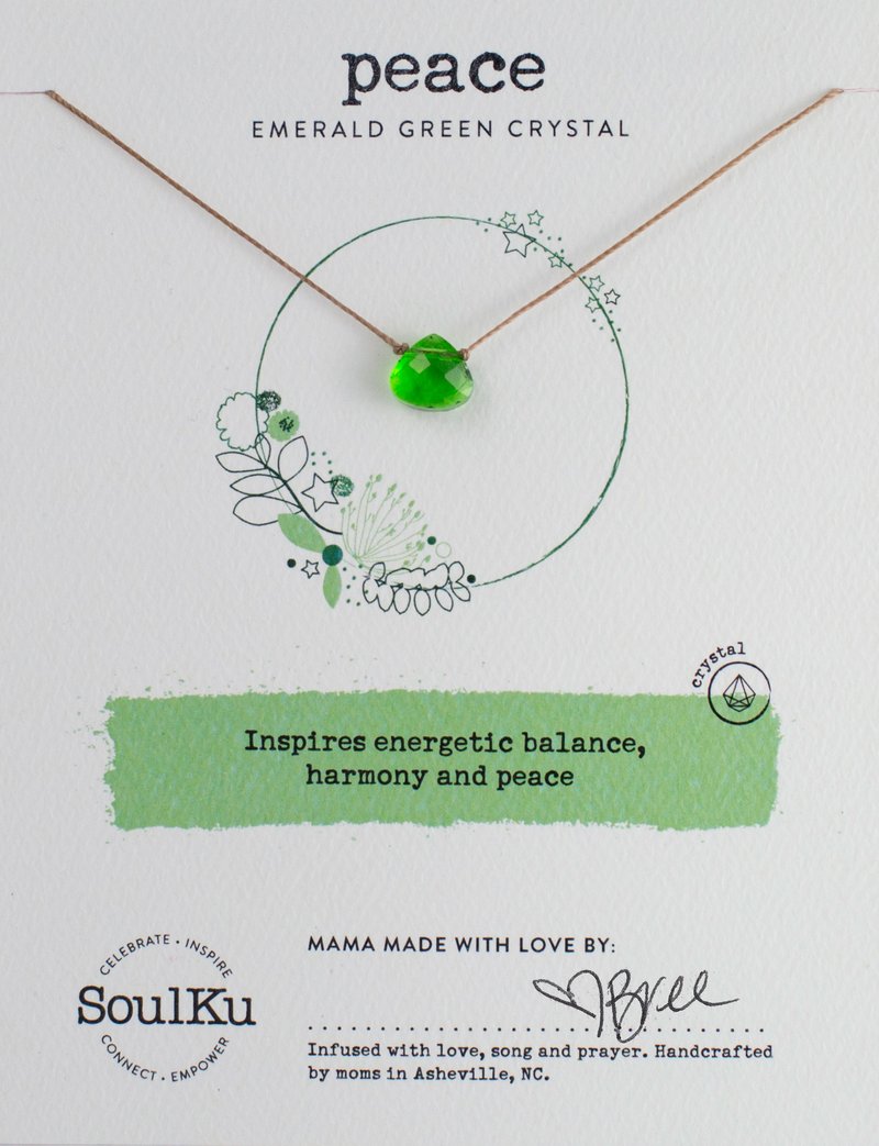 Emerald Green Soulku Soul Shine Teardrop Necklace adjustable nylon cord necklace semi-precious stone birthstone hand made in USA for girls women 