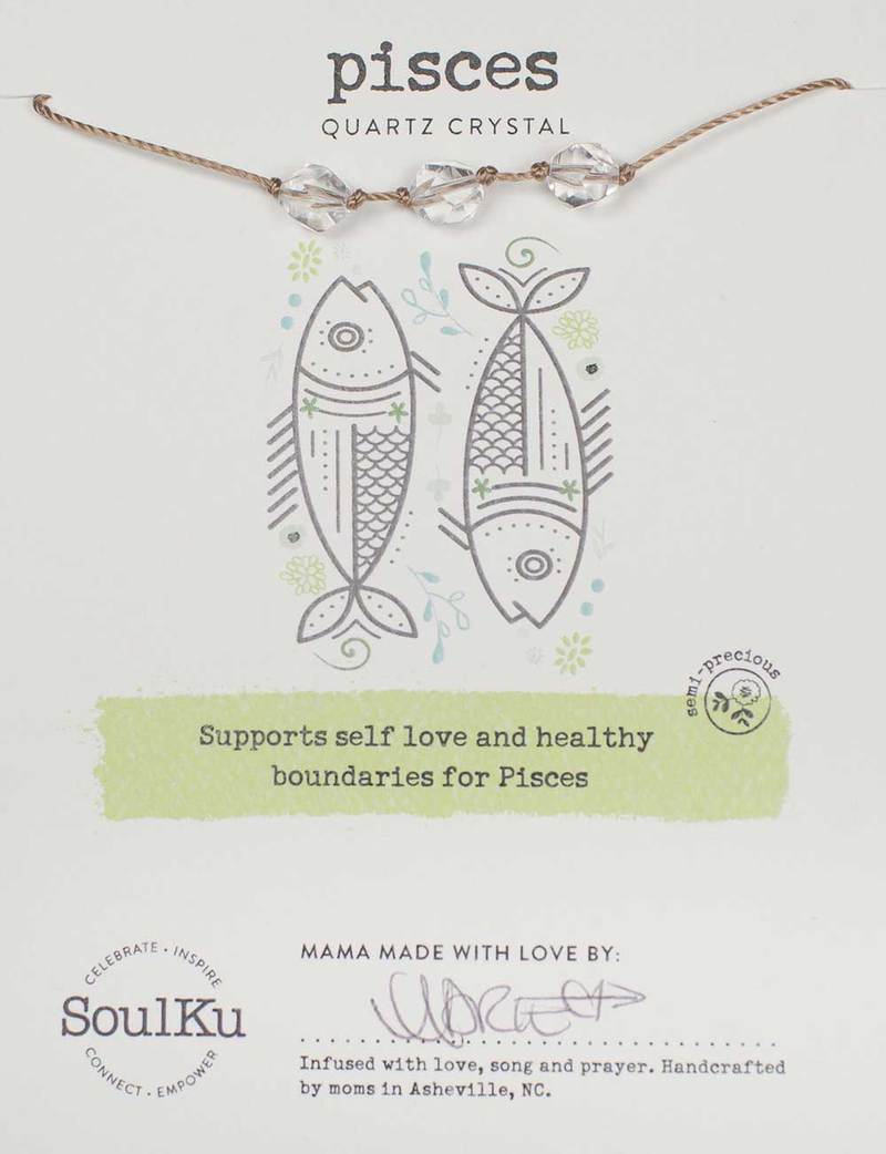 Pisces Quartz Soulku Zodiac birthstone Necklace adjustable nylon cord necklace birthstone hand made in USA for girls women 