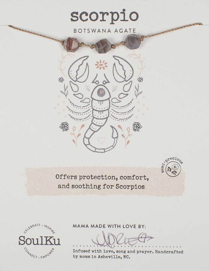 Scorpio Botswana Agate Soulku Zodiac birthstone Necklace adjustable nylon cord necklace birthstone hand made in USA for girls women 