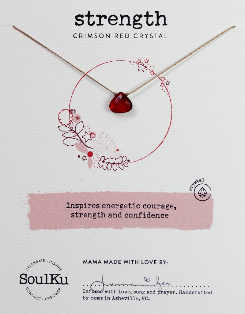 Crimson Red Soulku Soul Shine Teardrop Necklace adjustable nylon cord necklace semi-precious stone birthstone hand made in USA for girls women 