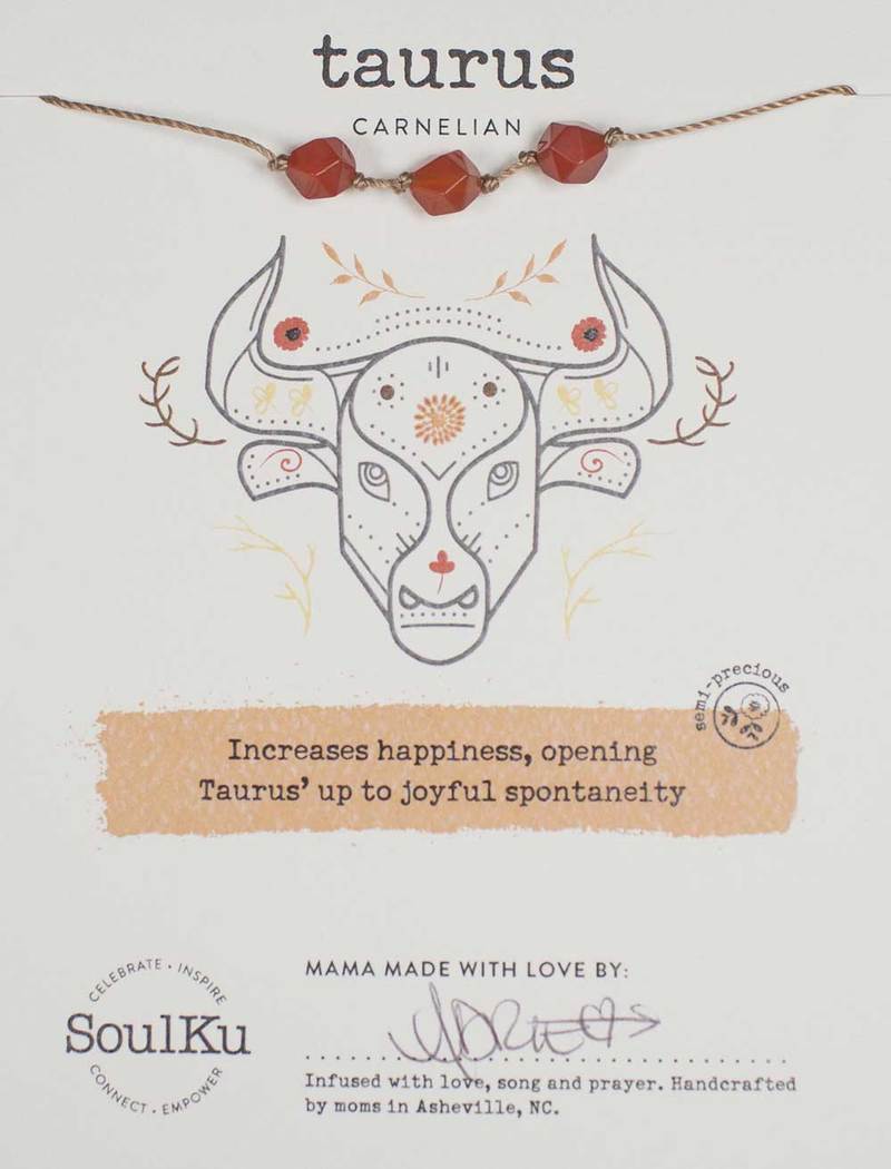 Taurus Carnelian Soulku Zodiac birthstone Necklace adjustable nylon cord necklace birthstone hand made in USA for girls women 